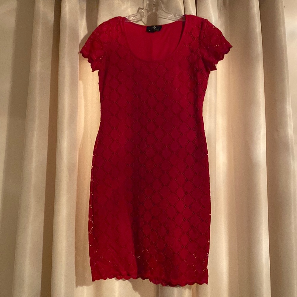 Short Sleeve Lace Trim Midi Dress